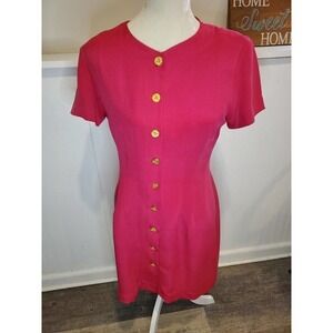 Vintage 90s Y2K Anne Klein 100% SILK Shift Gold Button front Dress Sz 8